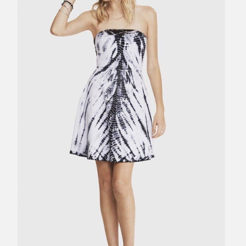 Express Navy Blue Tie Dye Strapless Skater Mini Sundress Womens Small S